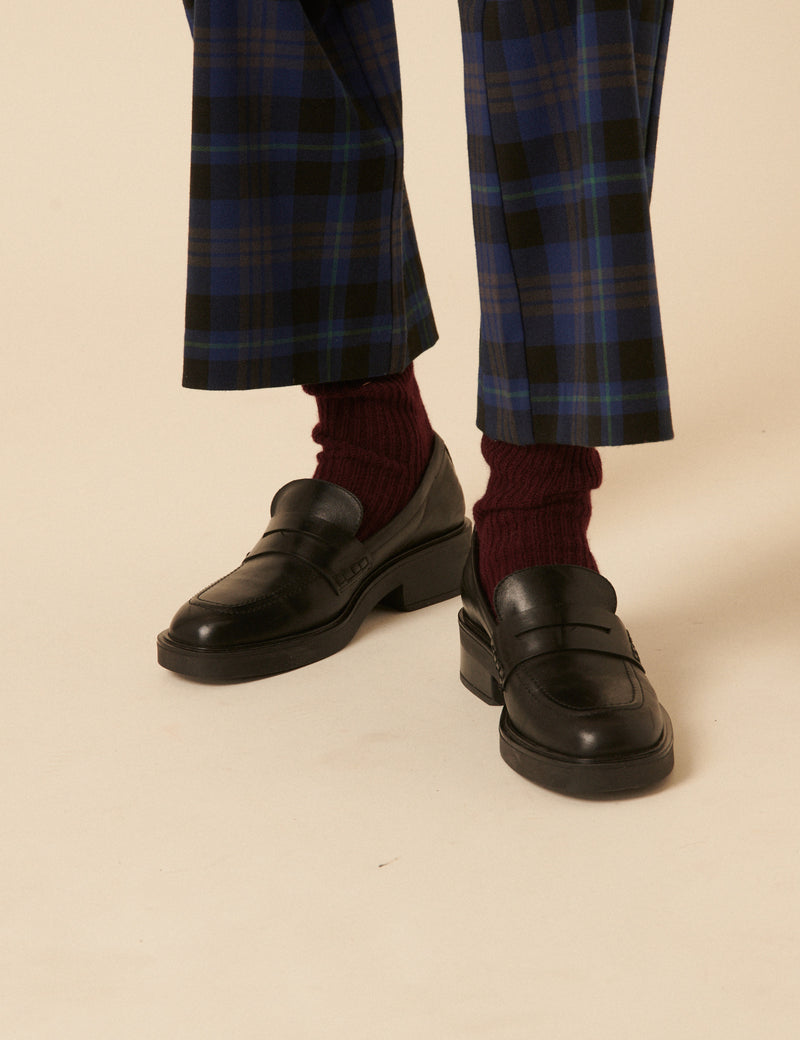 Black Leather Chunky Loafers