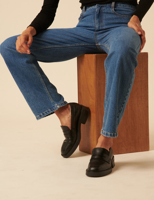 Black Leather Chunky Loafers