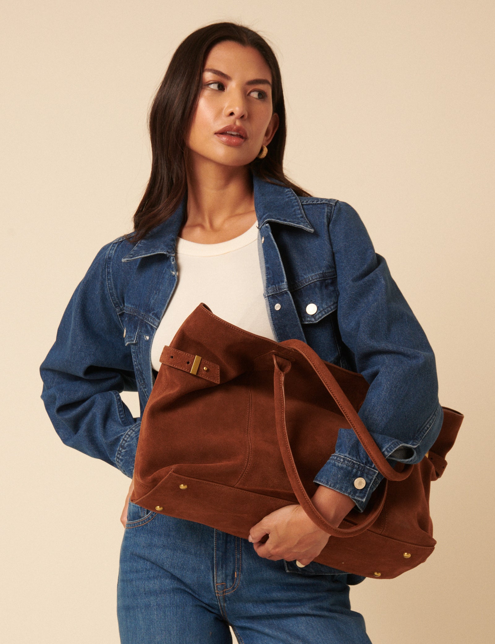 Brown Suede Tote Bag