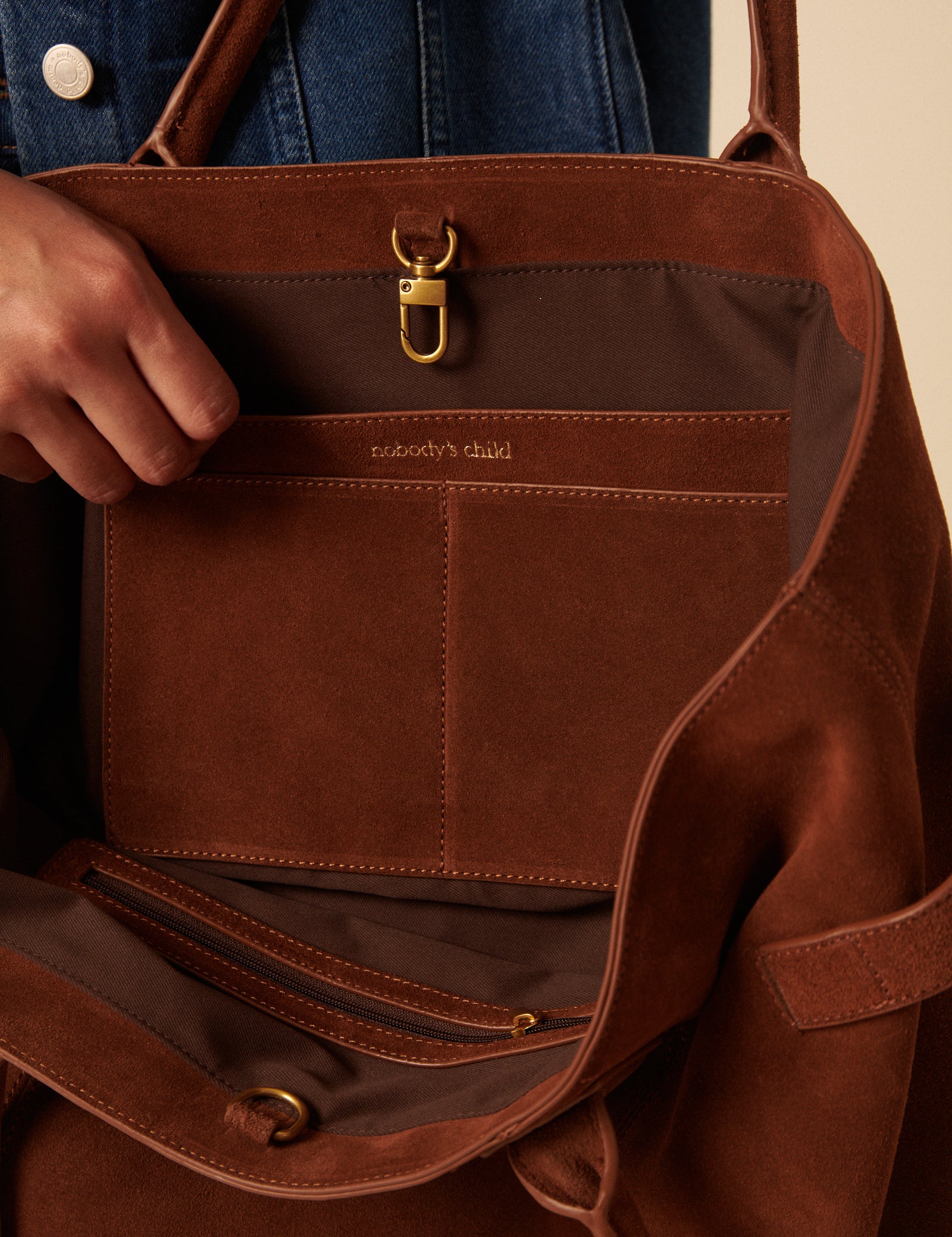 Brown Suede Tote Bag