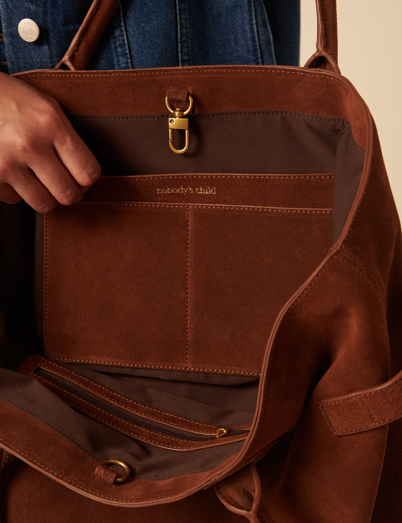 Brown Suede Tote Bag