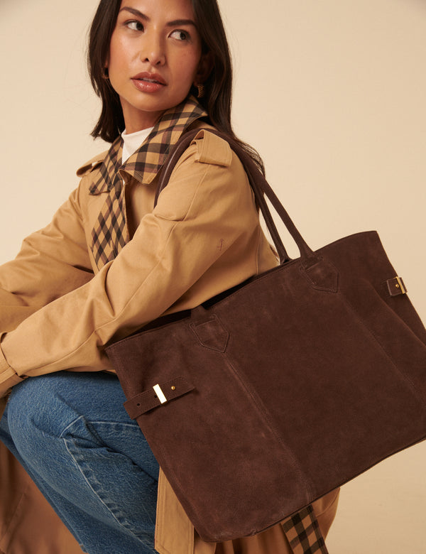 Chocolate Brown Suede Tote Bag