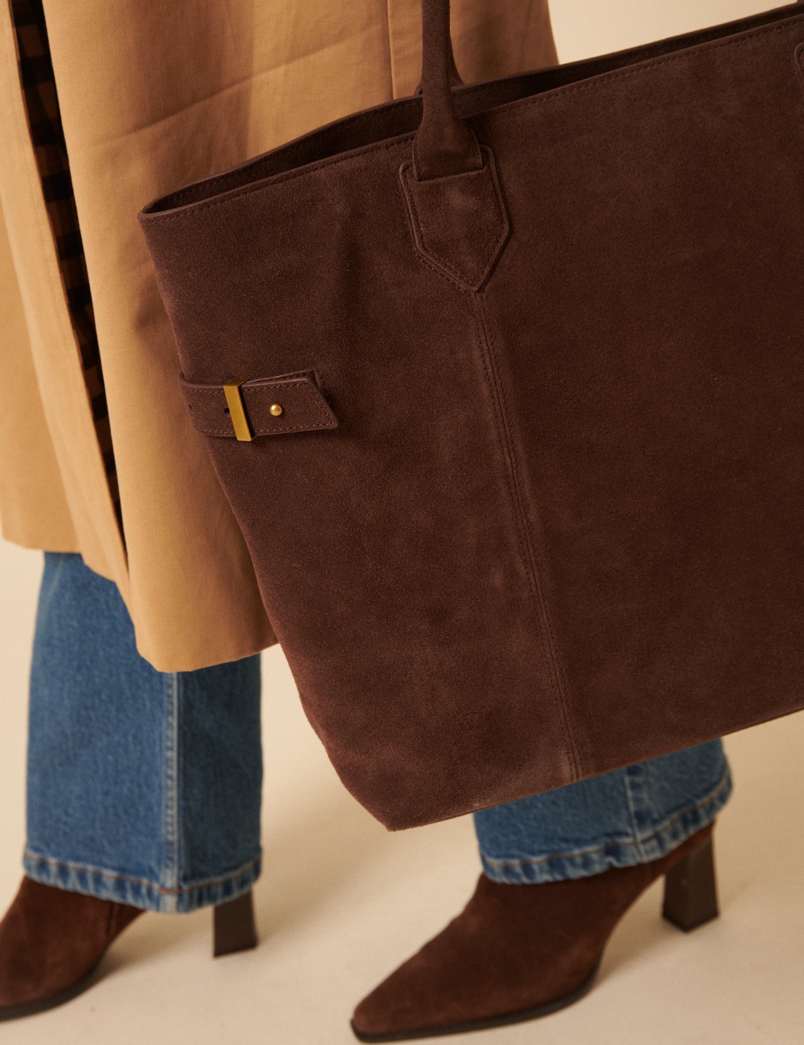 Chocolate Brown Suede Tote Bag