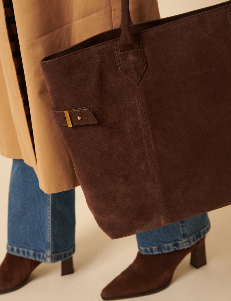 Chocolate Brown Suede Tote Bag