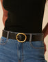 Black Gold Circular Buckle Leather Belt