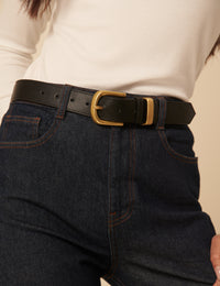 Black Gold Buckle Leather Belt