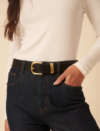 Black Gold Buckle Leather Belt