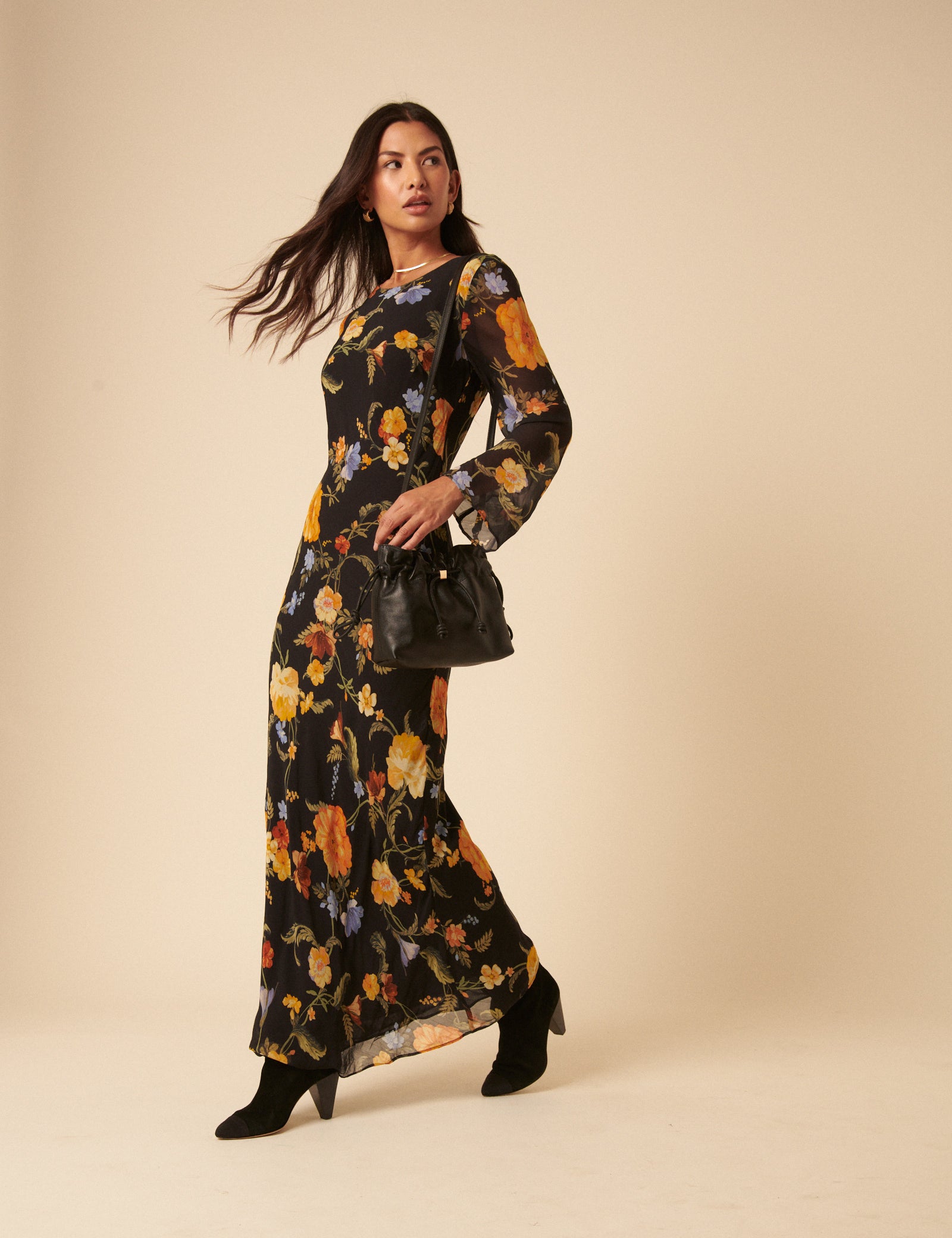 Black Leather Drawstring Pouch Bag