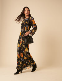 Black Leather Drawstring Pouch Bag