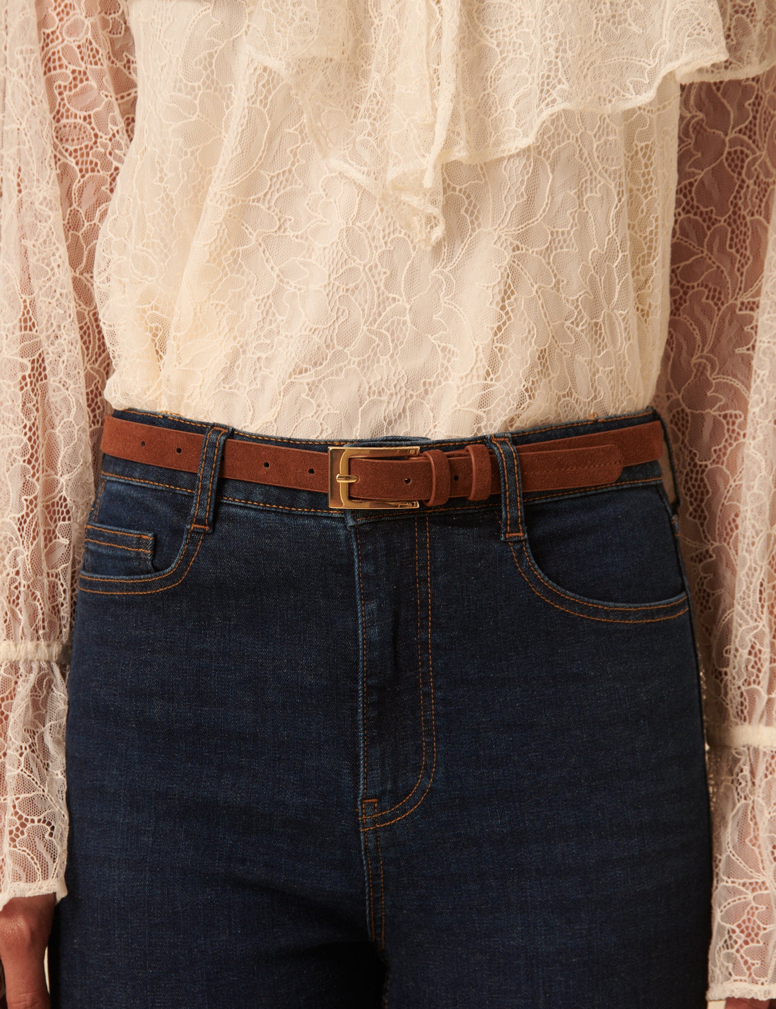 Brown Suede Skinny Belt