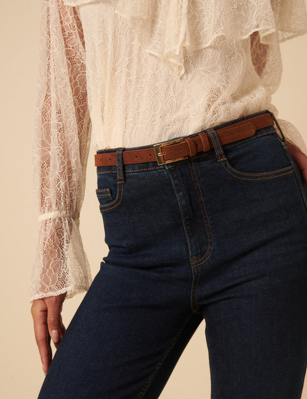 Brown Suede Skinny Belt