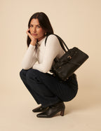 Black Leather Baguette Shoulder Bag