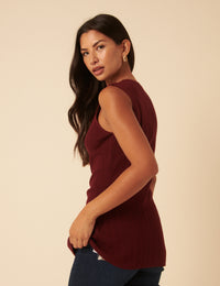 Burgundy Longline Knitted Waistcoat