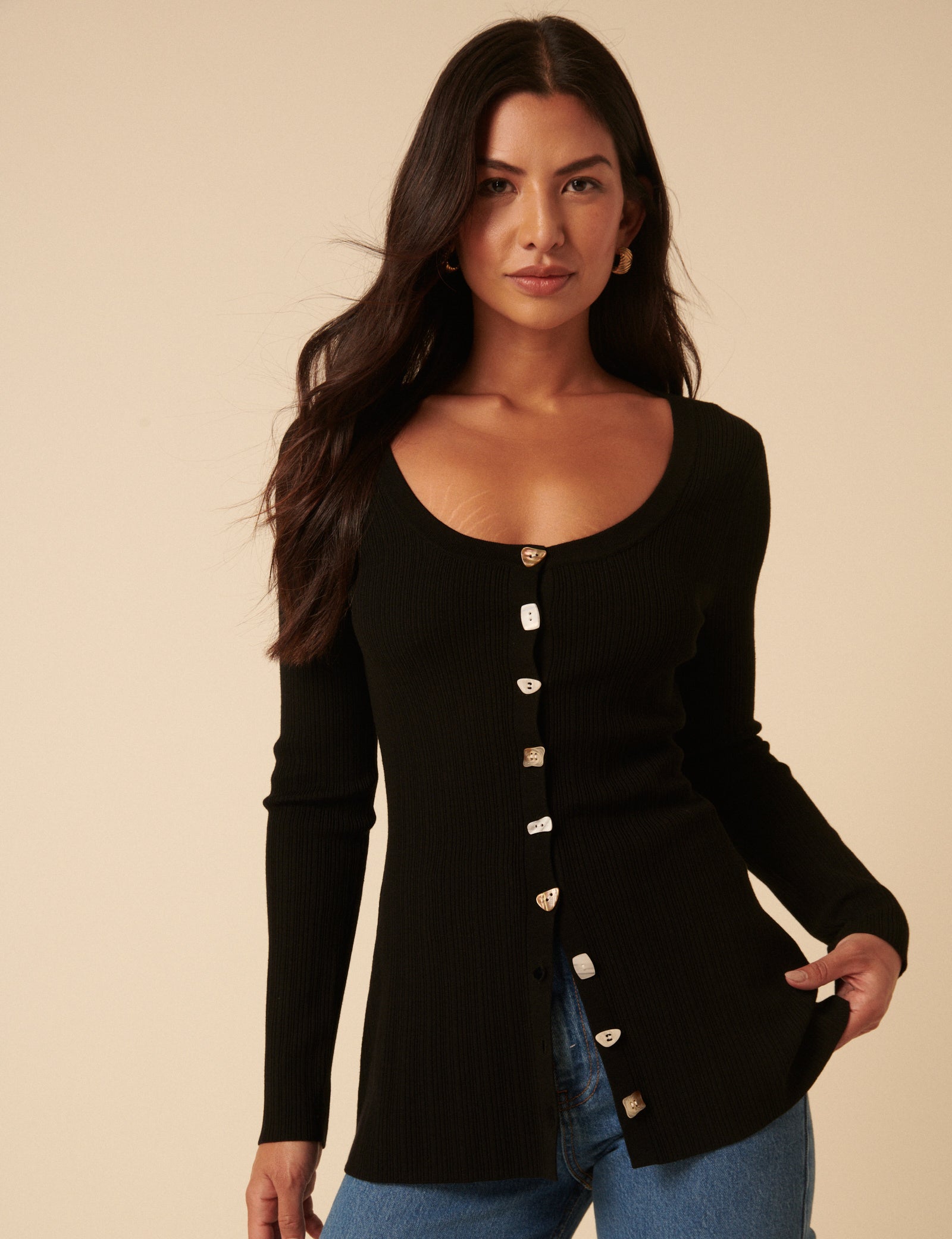 Black Ribbed Longline Cardigan