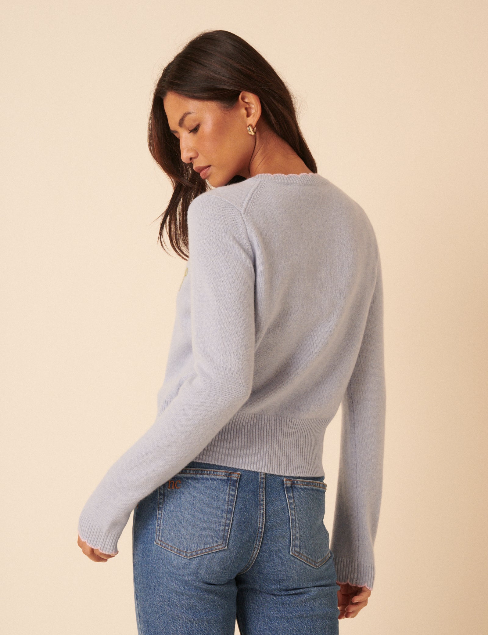 NC x TBCo Blue Floral Embroidered Wool Cardigan