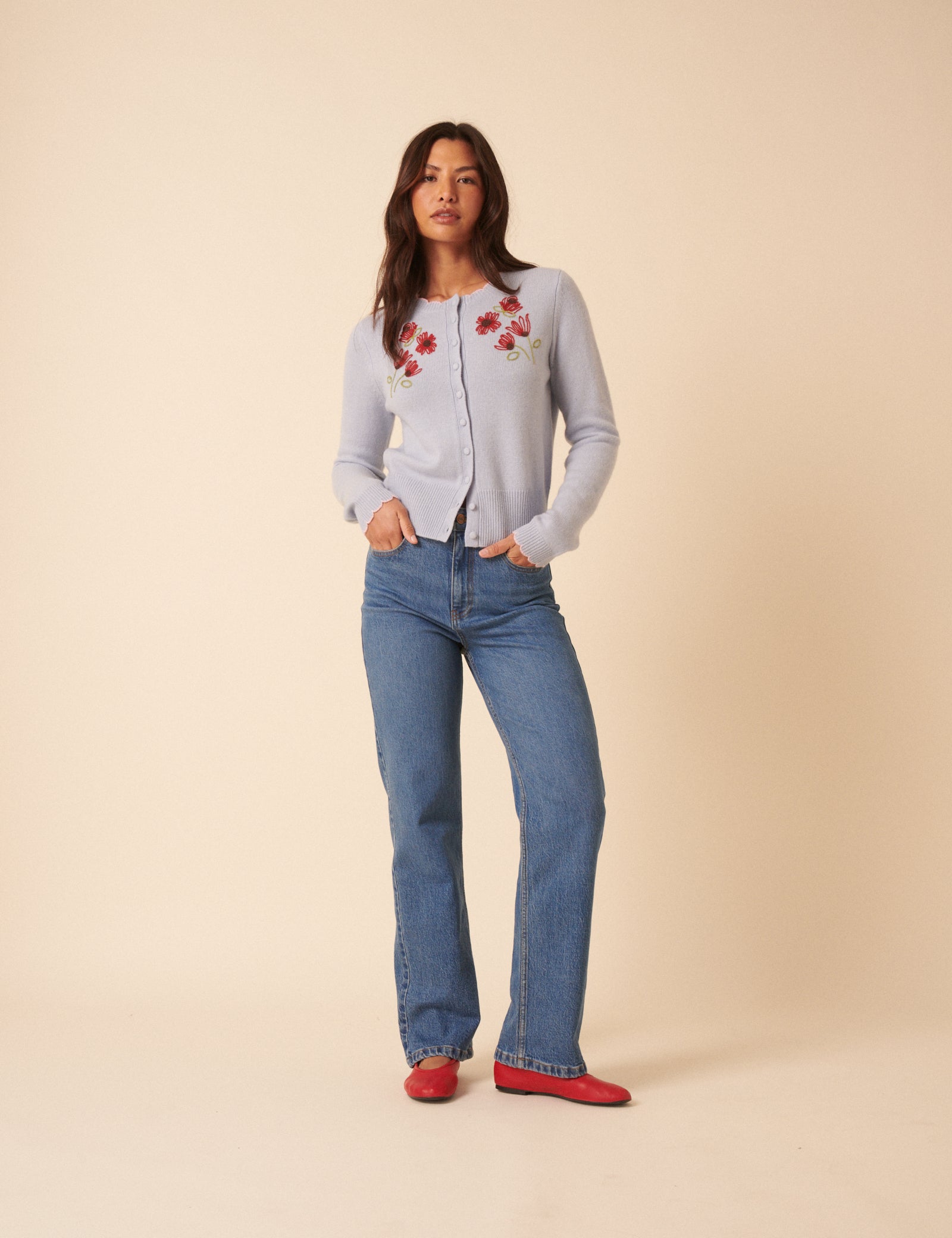 NC x TBCo Blue Floral Embroidered Wool Cardigan