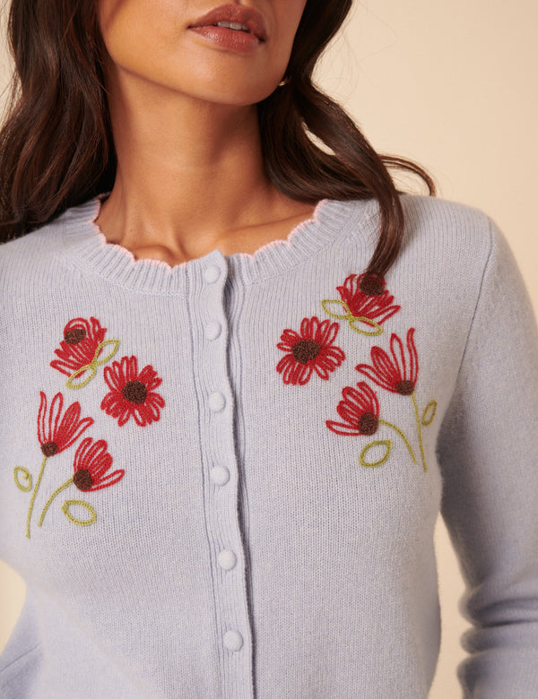 NC x TBCo Blue Floral Embroidered Wool Cardigan