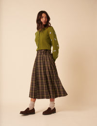 NC x TBCo Green Cable Knit Embroidered Wool Cardigan