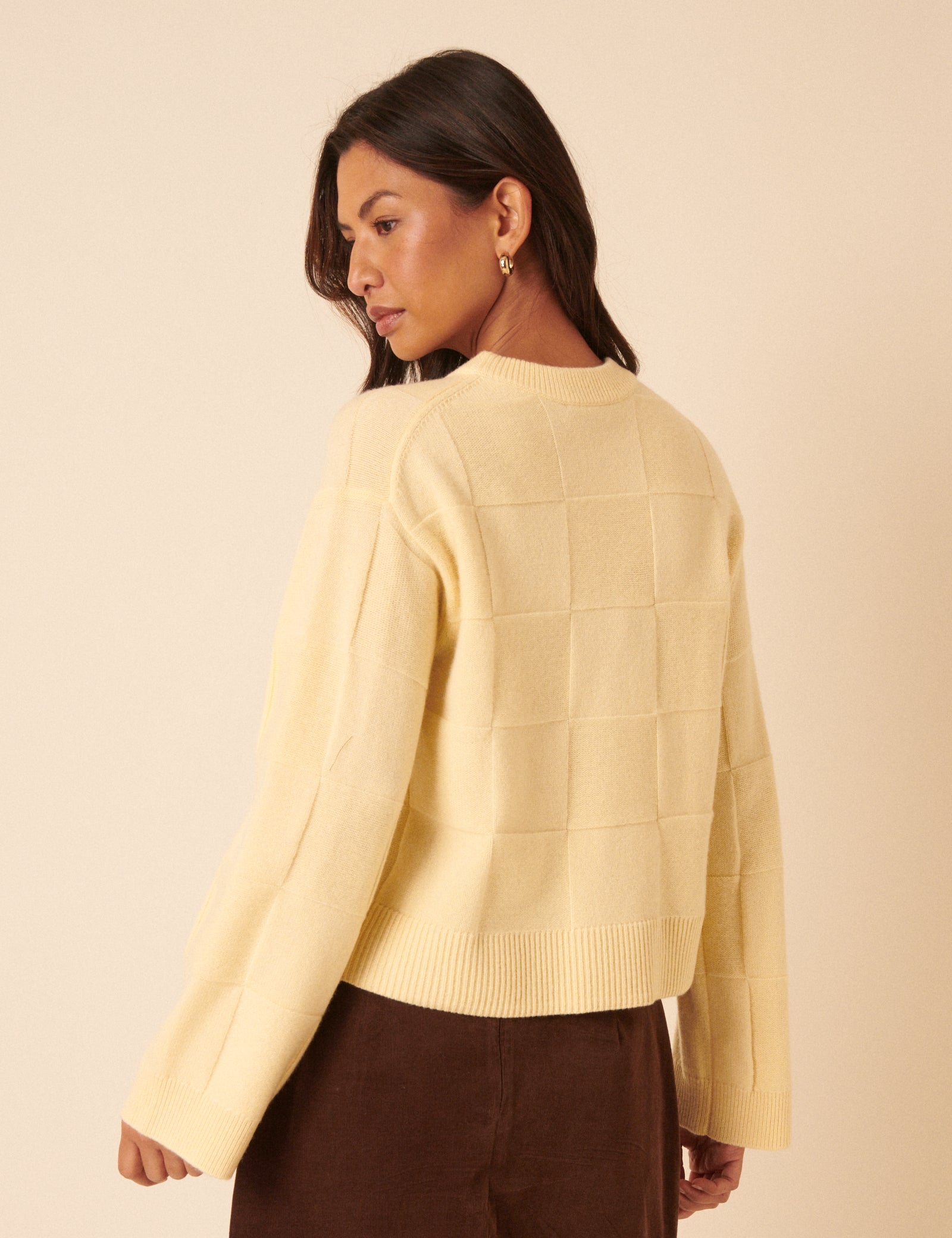 NC x TBCo Yellow Check Floral Embroidered Wool Jumper