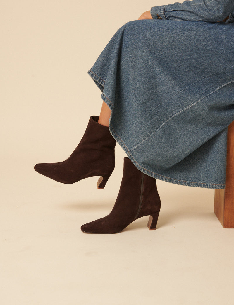 Dark Brown Suede Ankle Boots