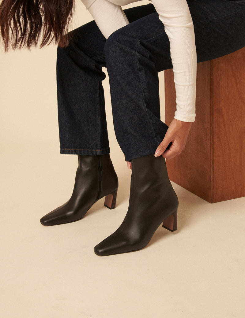Black Leather Ankle Boots