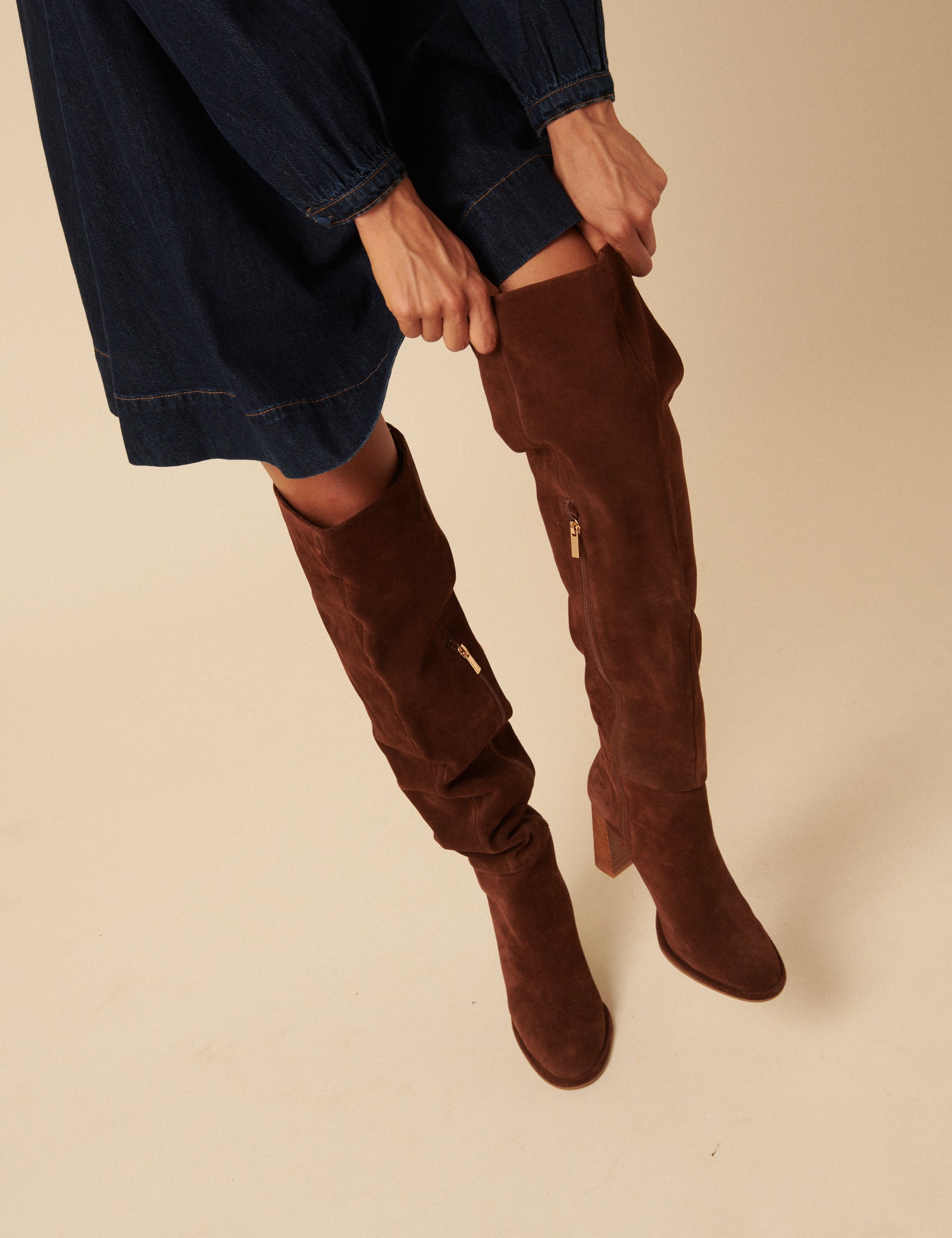 Tan Suede Thigh High Boots