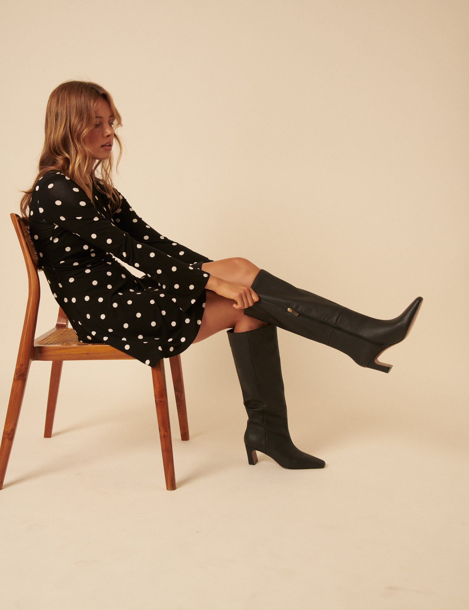 Black Leather Knee High Boots