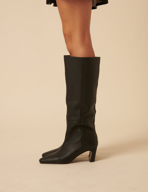 Black Leather Knee High Boots