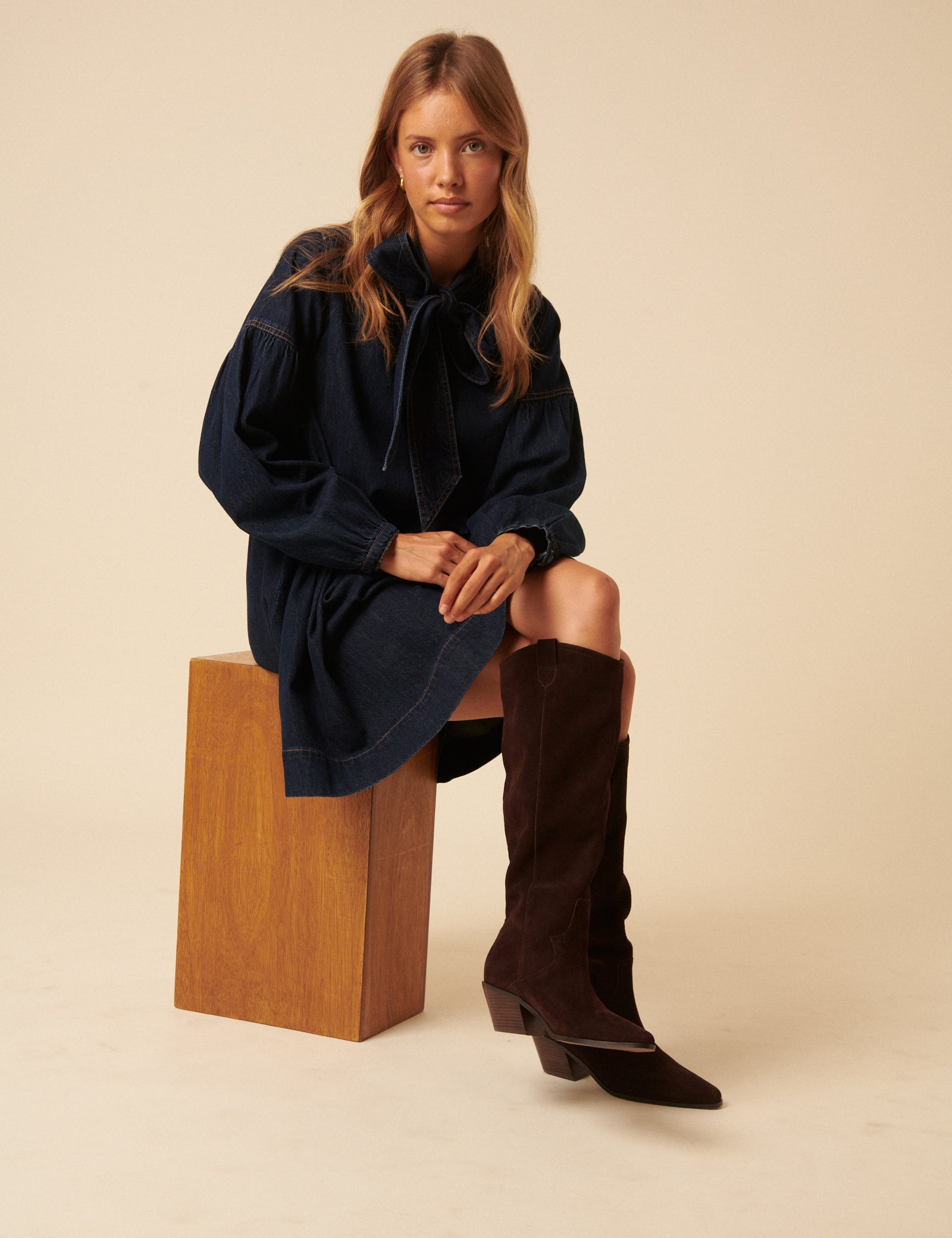 Chocolate Brown Suede Western Knee High Boots