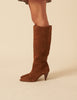 Brown Suede Knee High Heeled Boots