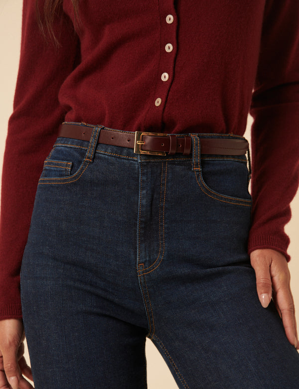 Burgundy Leather Skinny Belt