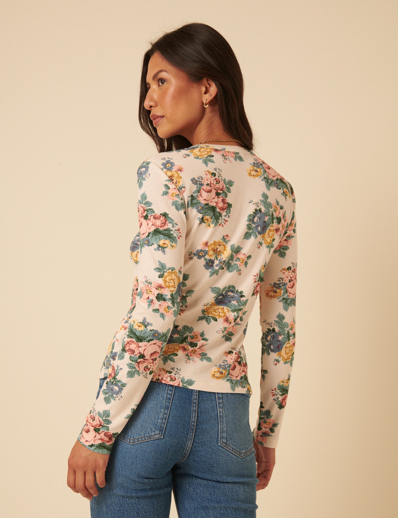 Cream Floral Printed Cardigan