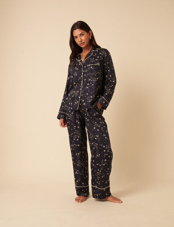 Black Moon & Star Printed Pyjama Set
