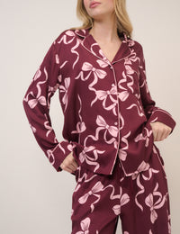 Burgundy Bow Printed Pyjama Set