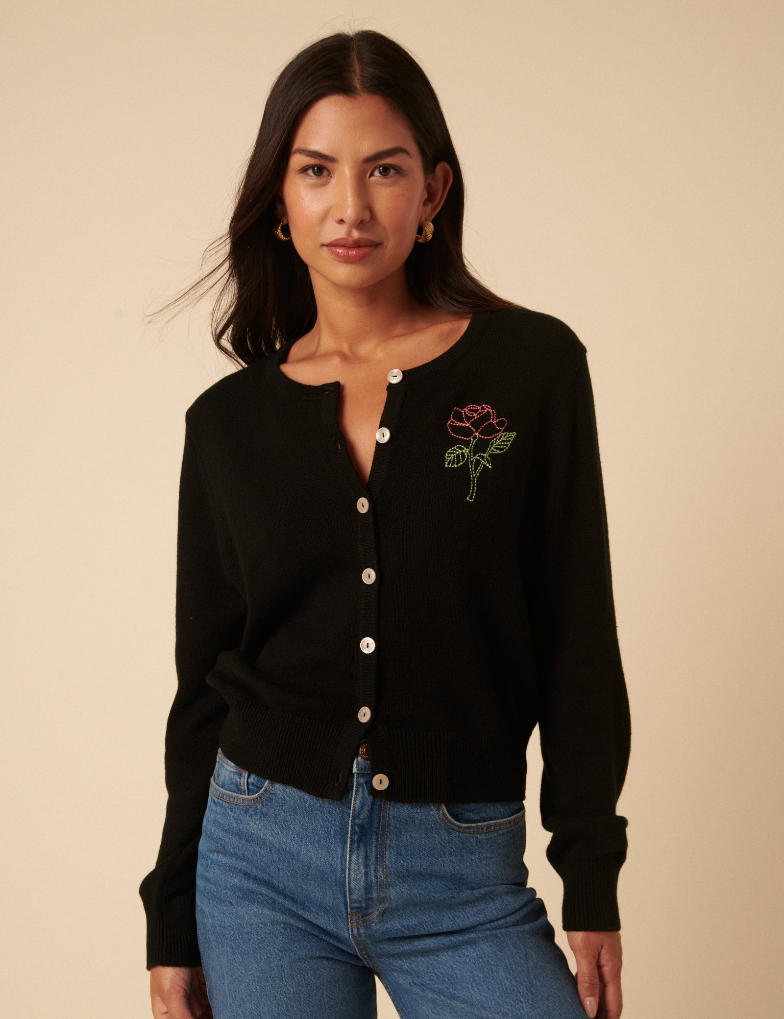 Black Flower Embroidered Cardigan