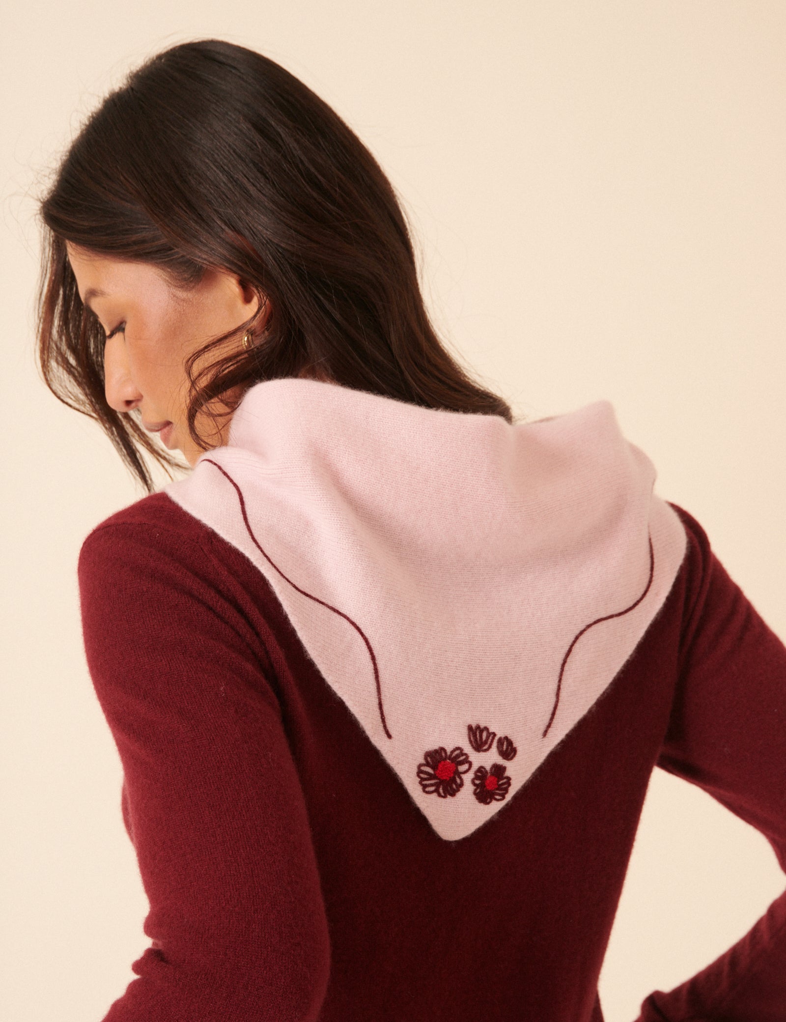 NC x TBCo Pink Floral Wool Triangle Scarf