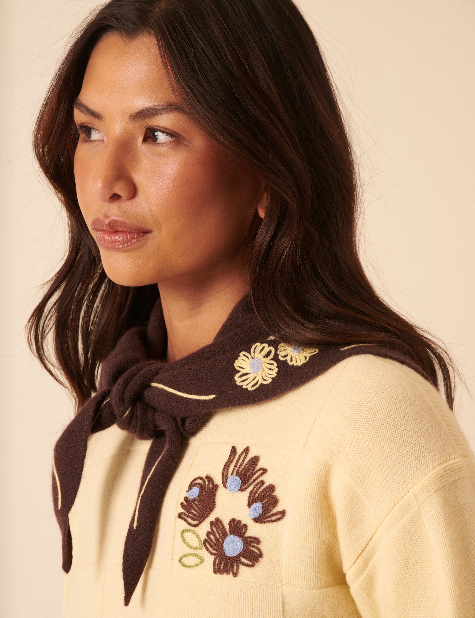 NC x TBCo Brown Floral Wool Triangle Scarf