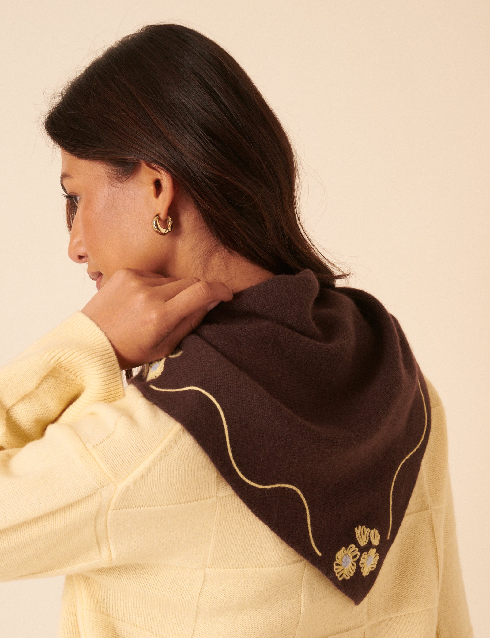 NC x TBCo Brown Floral Wool Triangle Scarf