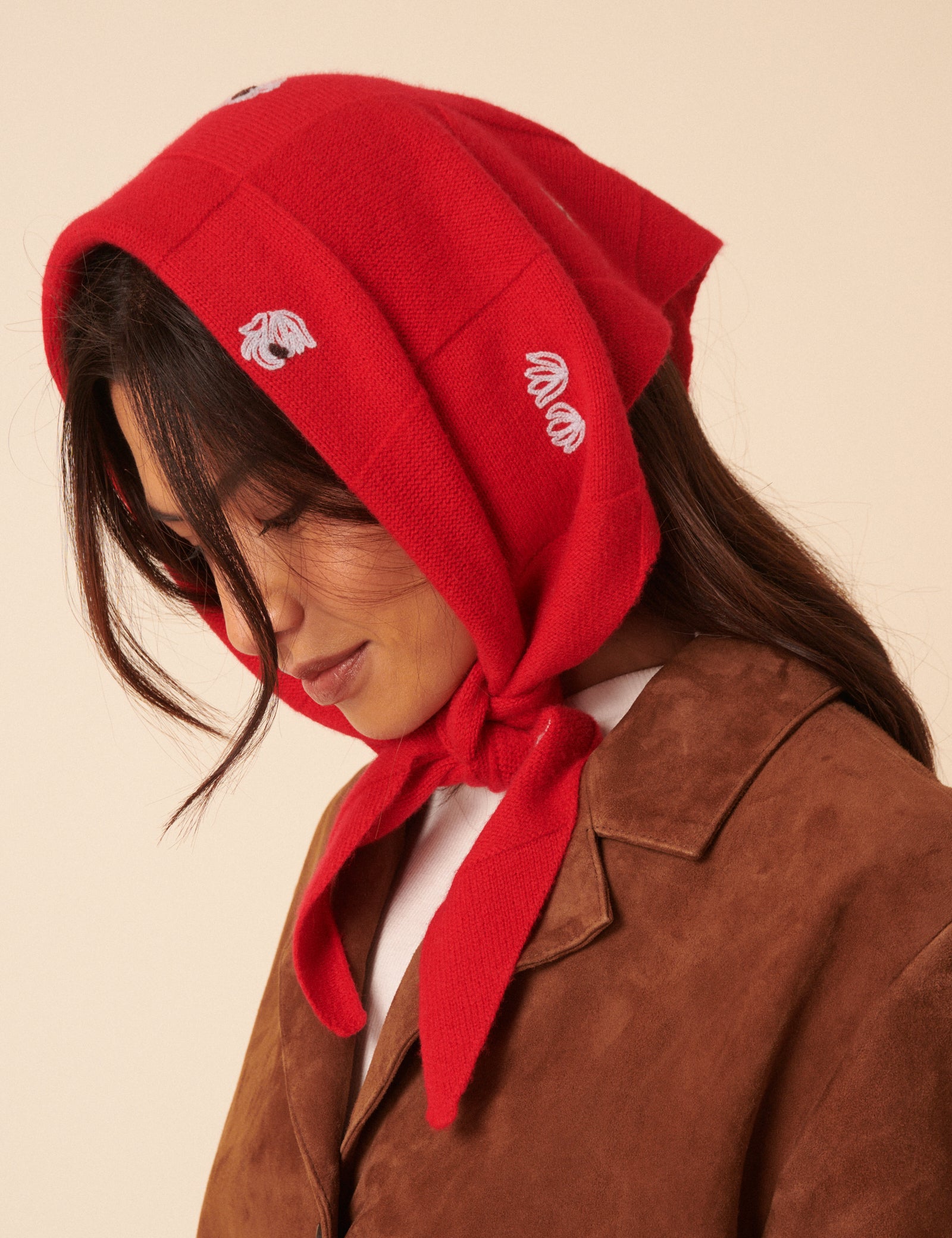 NC x TBCo Red Floral Wool Triangle Scarf