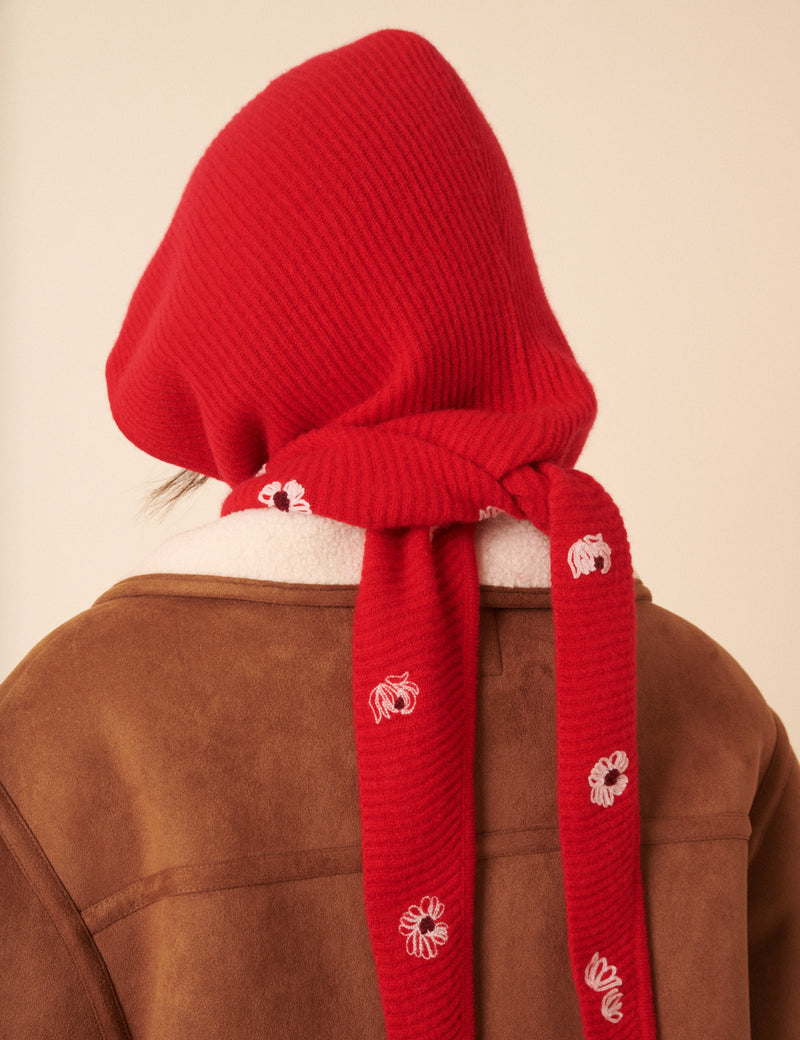 NC x TBCo Red Floral Wool Triangle Hood