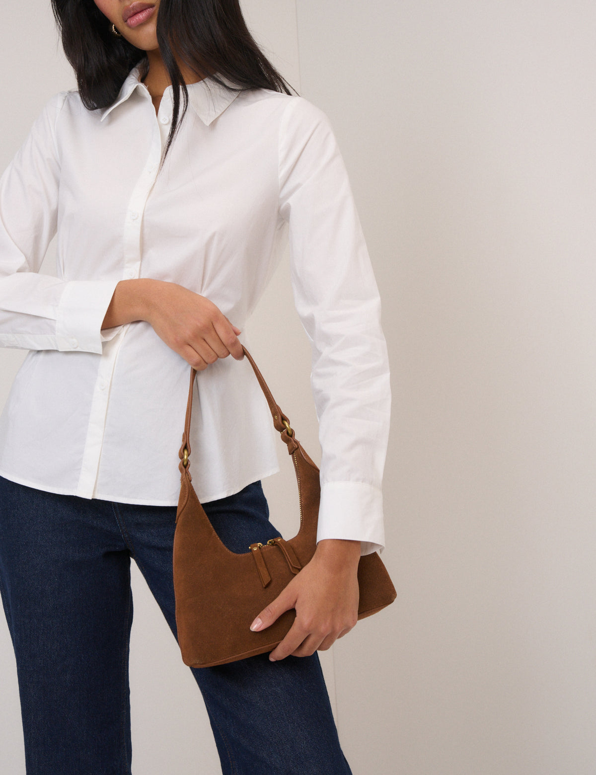 Tan Suede Dipped Shoulder Bag
