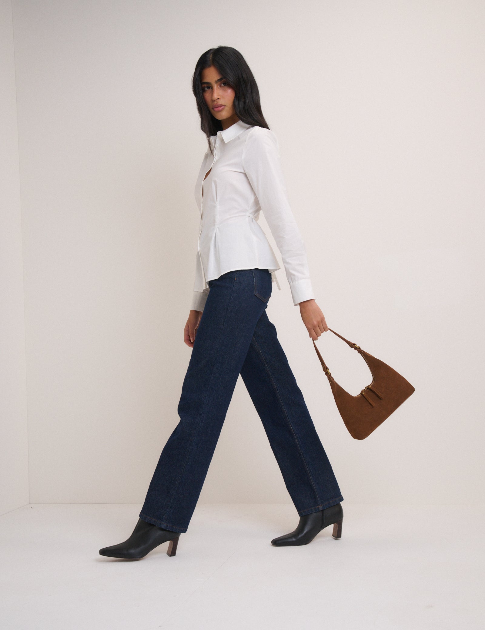 Tan Suede Dipped Shoulder Bag