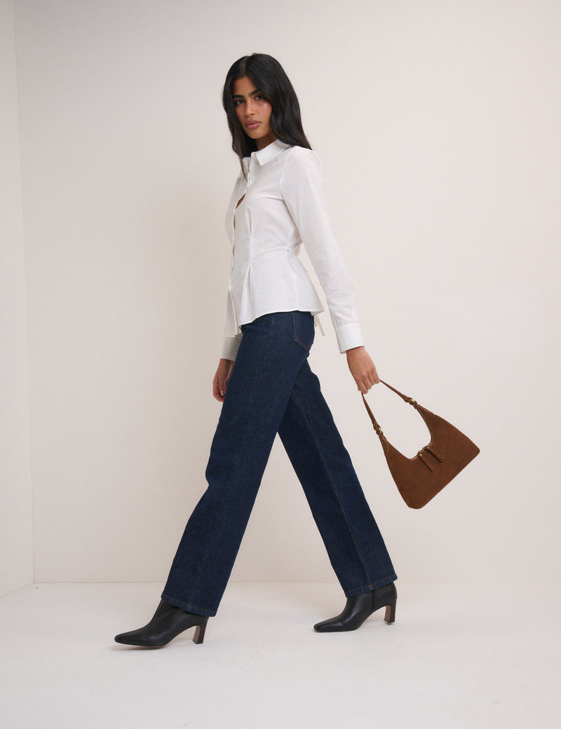 Tan Suede Dipped Shoulder Bag