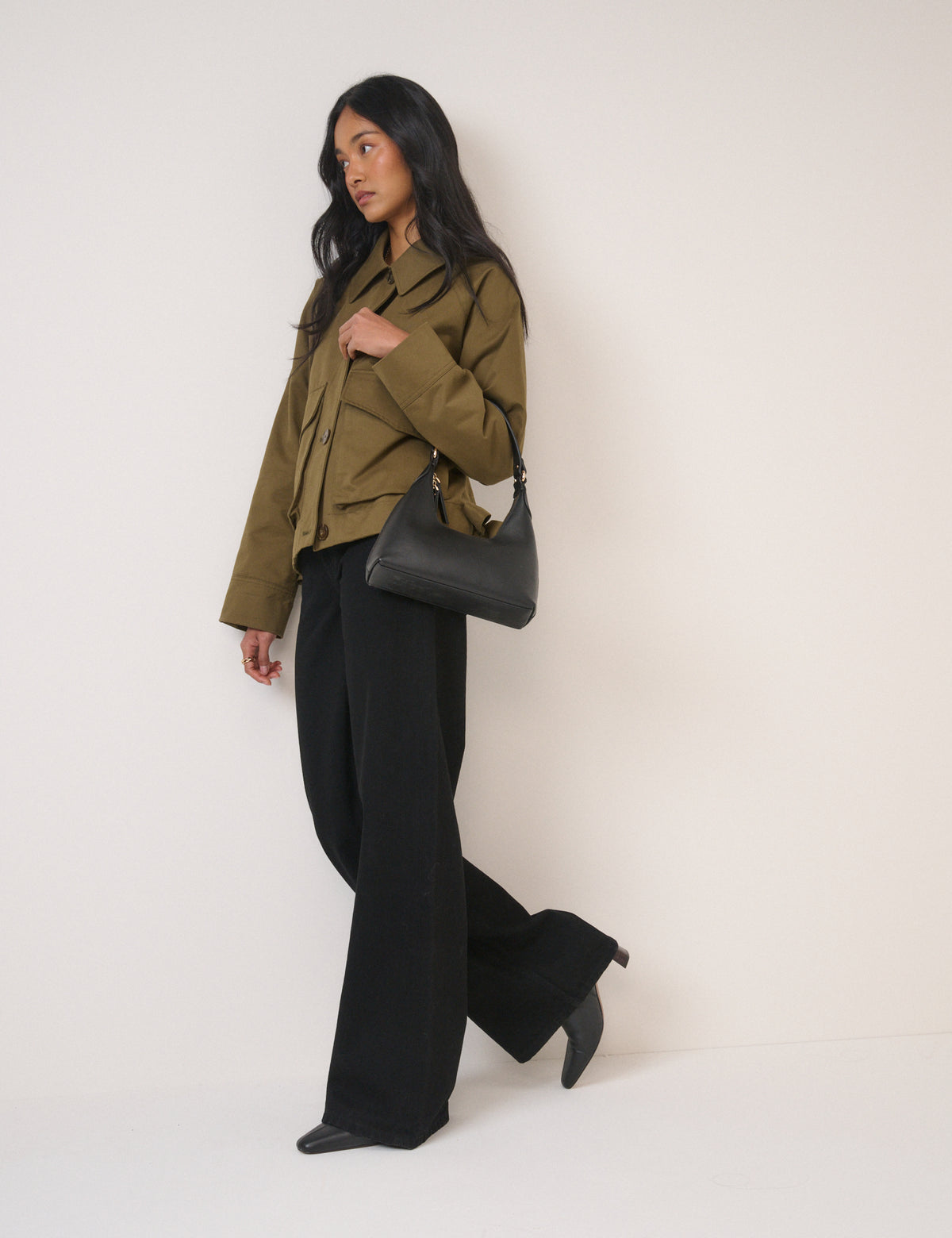 Black Leather Dipped Shoulder Bag