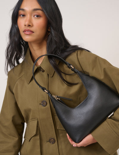 Black Leather Dipped Shoulder Bag