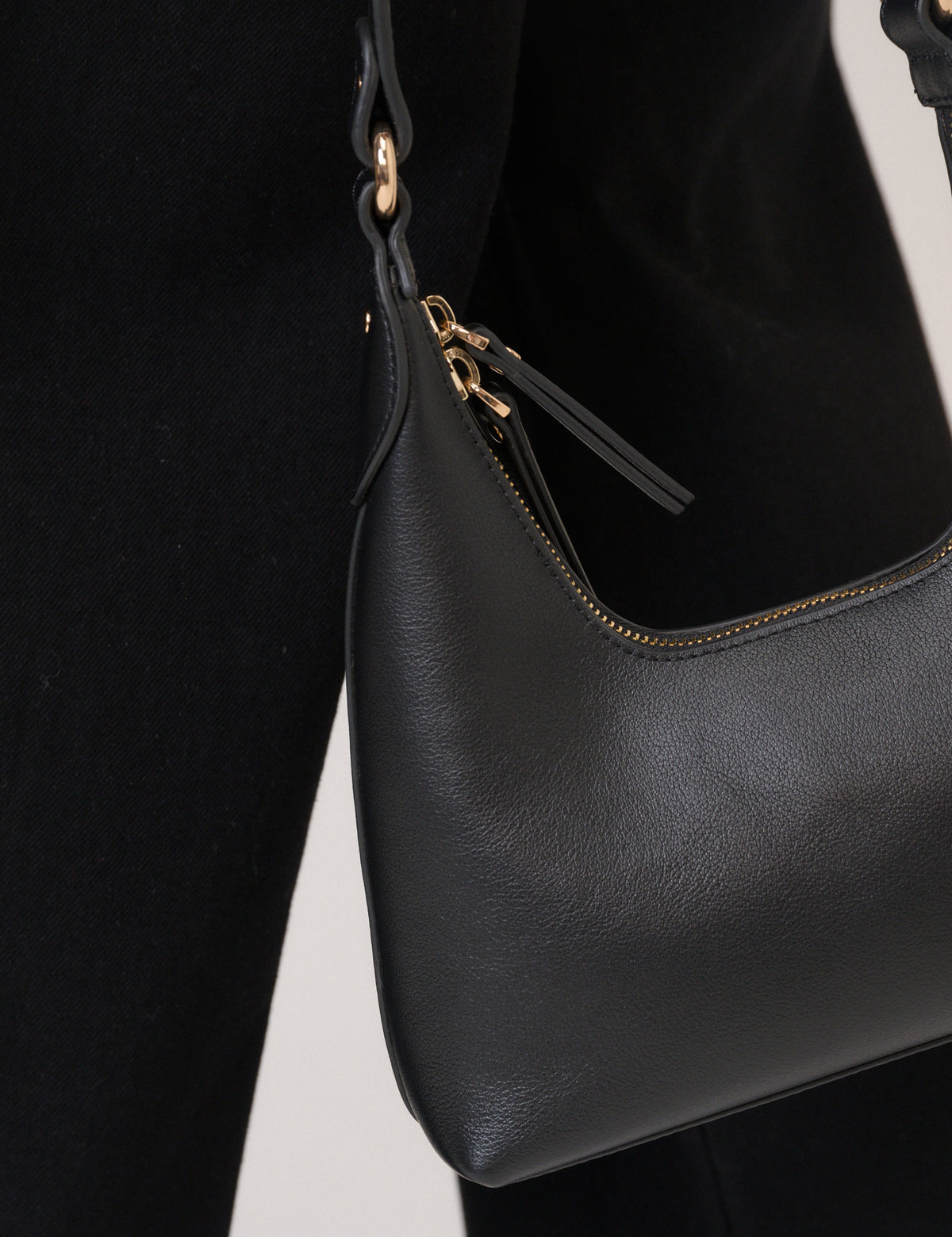 Black Leather Dipped Shoulder Bag