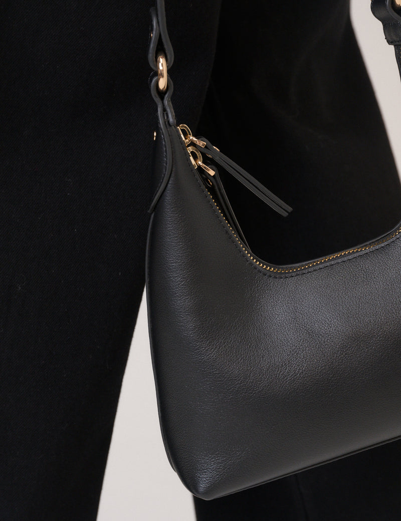 Black Leather Dipped Shoulder Bag