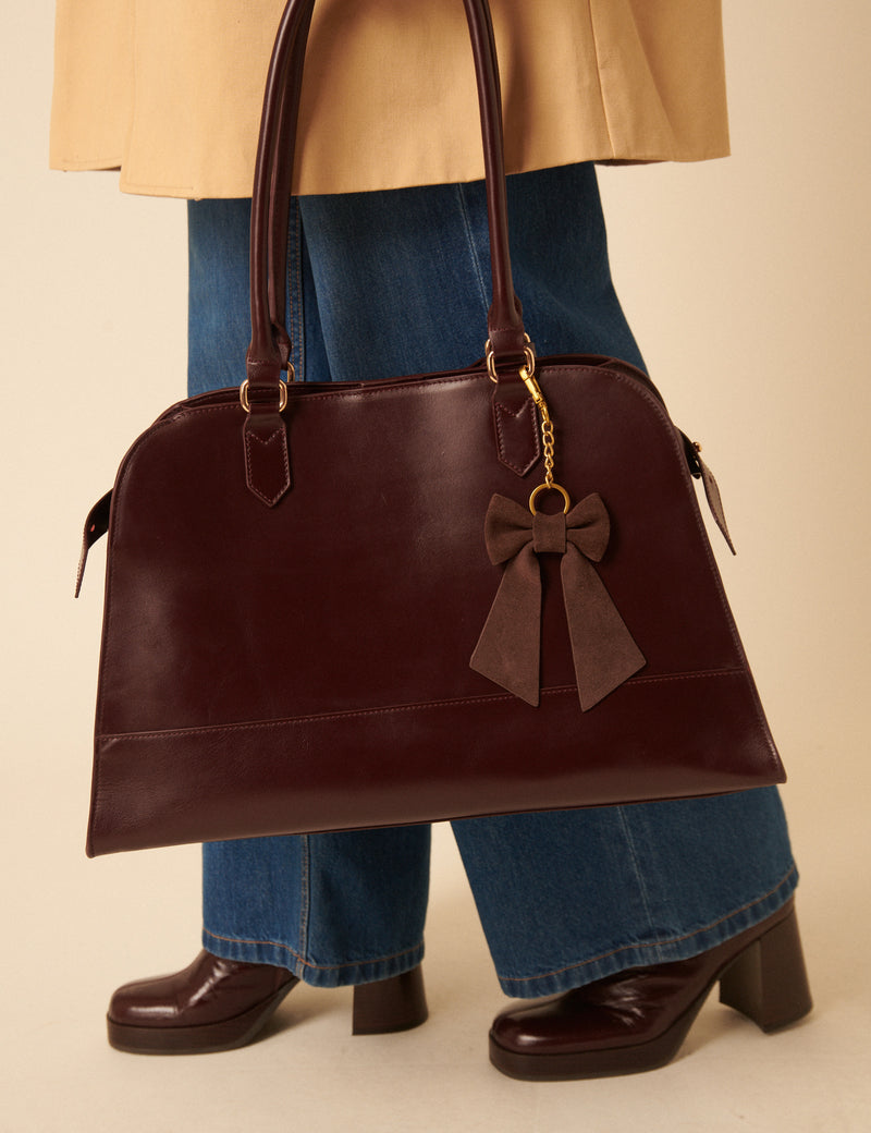 Chocolate Brown Suede Bow Key Chain