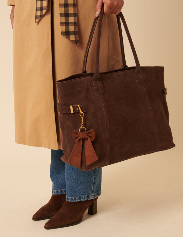 Tan Suede Bow Key Chain