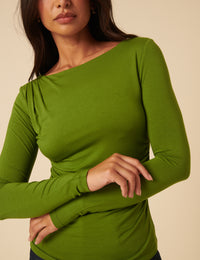 Green Ruched Long Sleeve Jersey Top
